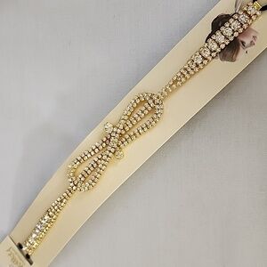 Gold Infinity Design Rhinestone Elastic Glam Headband NIP